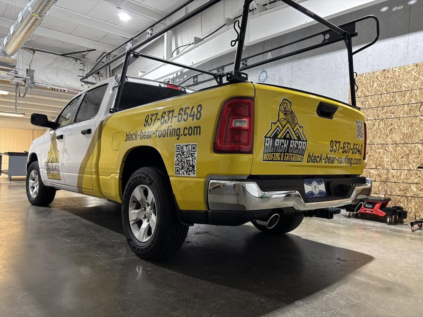 Black Bear Roofing Ram 1500, rear with QR code